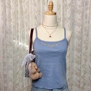 Vintage Y2K Aeropostale Blue Cami Tank Top Embroidered Flowers Size Small